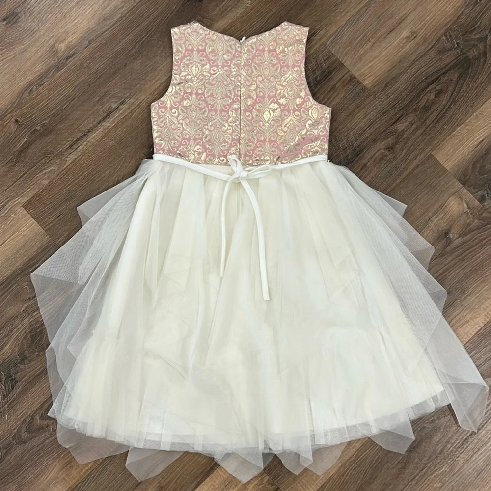 American Princess Pearls and Tulle Sparkle Fancy Dress Size 7 Pink/Cream/Gold